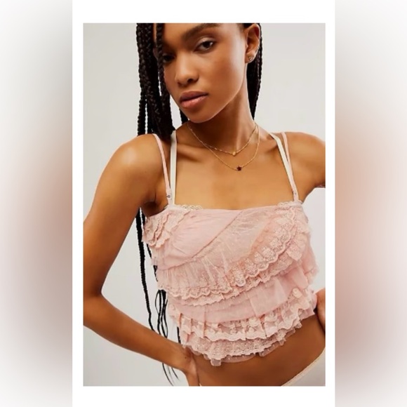 NWT Intimately Free People lpink ruffle asymmetrical top w/ detachable straps - Picture 1 of 5